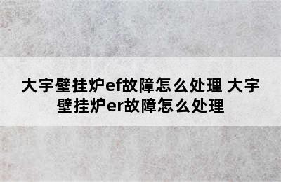 大宇壁挂炉ef故障怎么处理 大宇壁挂炉er故障怎么处理